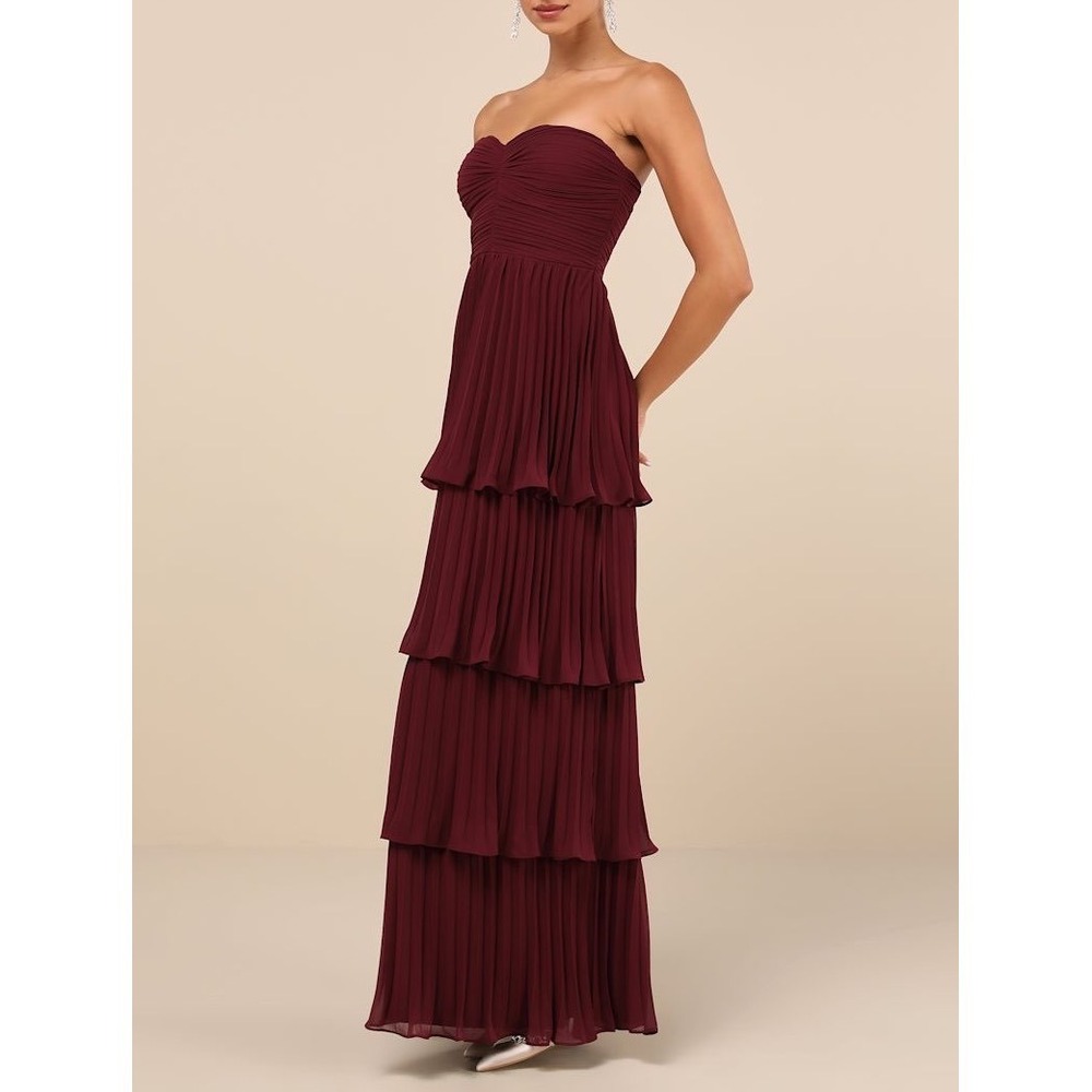 NWT Lulus Seriously Sensational Plum Purple Strapless Tiered Maxi‎ Dress XXS